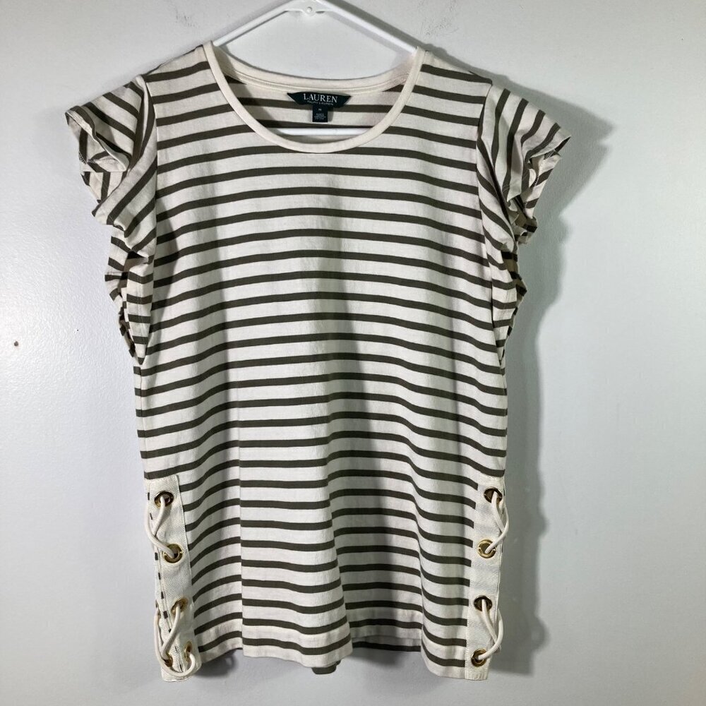Womens Lauren Ralph Lauren Shutter Sleeve Stripe Top White Green M
